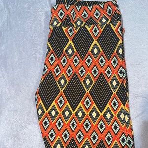 Geometric Patterned Lularoe Leggings- Black, Orange, Yellow